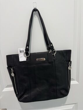 Coach black leather tote F19456 Silver hardware NWT